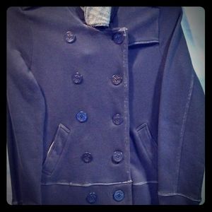 Ruff Hewn Jacket Wm M Dbl Breasted Navy Cotton EUC